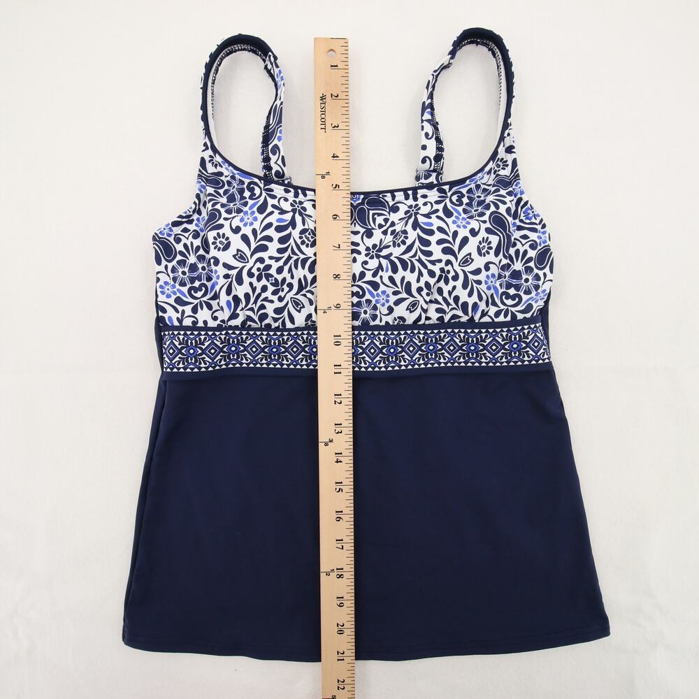 Lands End Tankini Top Swimsuit Swim Blue White Pattern Scoop Neck Underwire 4 - Picture 5 of 10